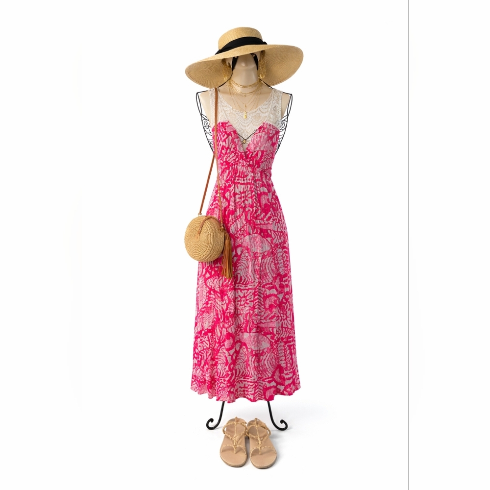 Raviya Vibrant Pink Lace Maxi Dress